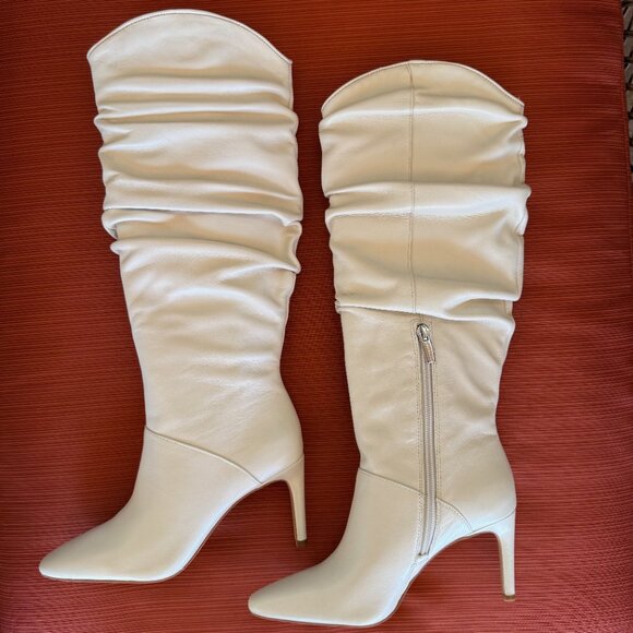 NWOT Vince Camuto Cream Leather Armonda Knee High Boots Size 5M/35 - Picture 2 of 15